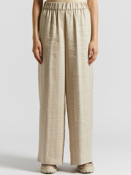 Peserico - Pinstriped technical linen trousers with elasticated waist - Amber beige