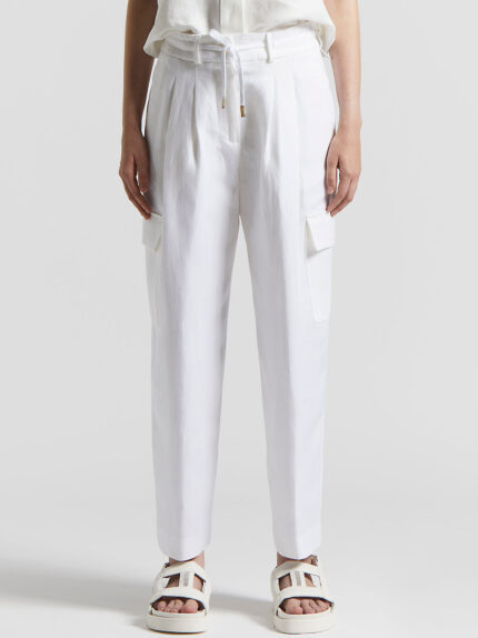 Peserico - Herringbone viscose and linen trousers - Light white