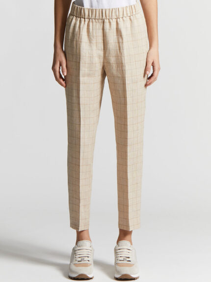 Peserico - Prince of Wales linen trousers - Amber beige