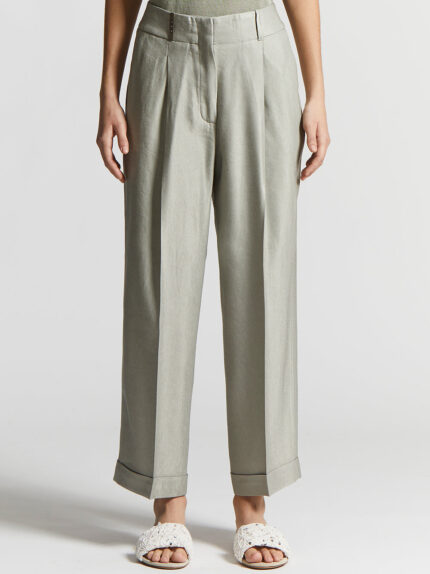 Peserico - Shiny viscose and linen gabardine trousers - Eucalyptus