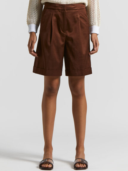 Peserico - Viscose cotton satin twill bermuda shorts - Tobacco