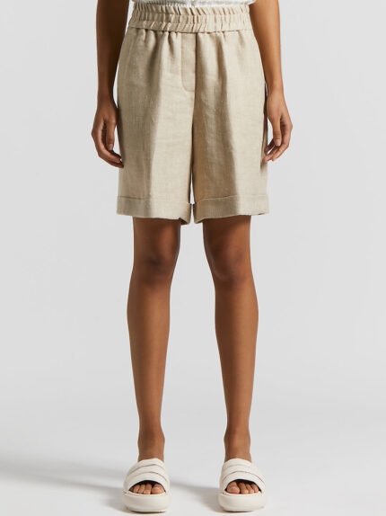 Peserico - Herringbone viscose linen silk bermuda shorts - Amber beige
