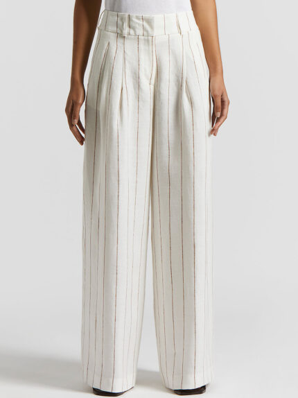 Peserico - Pinstripe linen palazzo trousers - Tobacco