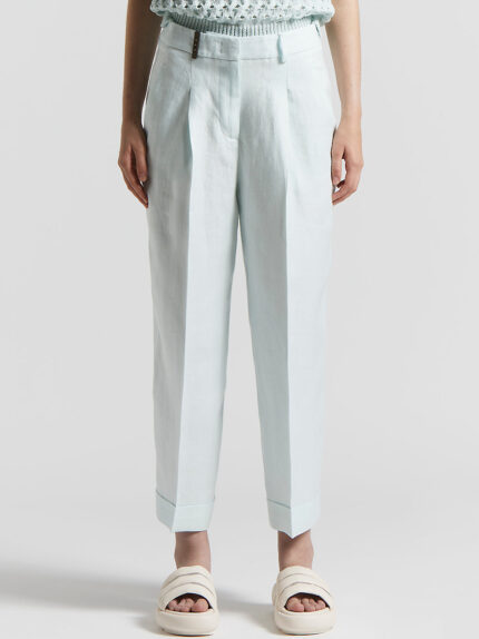 Peserico - Plain-coloured pure linen gabardine trousers - Watery green