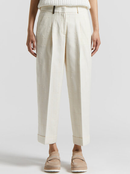 Peserico - Trousers in stuoia weave with bouclé pattern - Cloud white