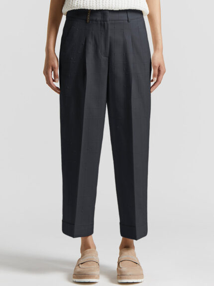 Peserico - Trousers in stuoia weave with bouclé pattern - Space blue