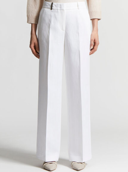 Peserico - Herringbone trousers in yarn-dyed viscose and linen - Light white