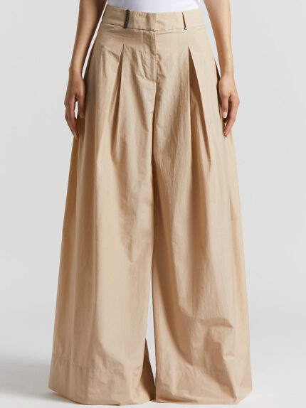 Peserico - Wide trousers in cotton-blend poplin - Amber beige