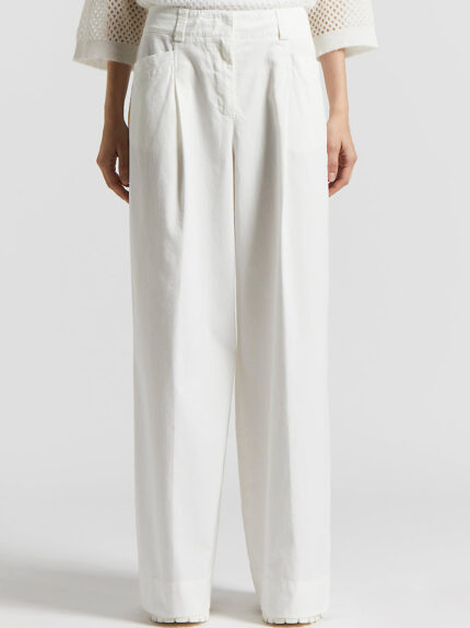 Peserico - Garment dyed stretch cotton gabardine trousers - Cloud white