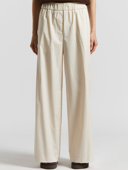 Peserico - Trousers in lightweight stretch cotton satin - Quartz sand