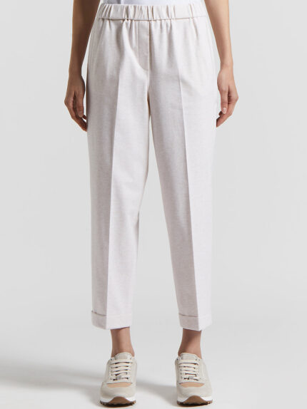 Peserico - Trousers in soft, light stretch cotton fleece - Quartz sand