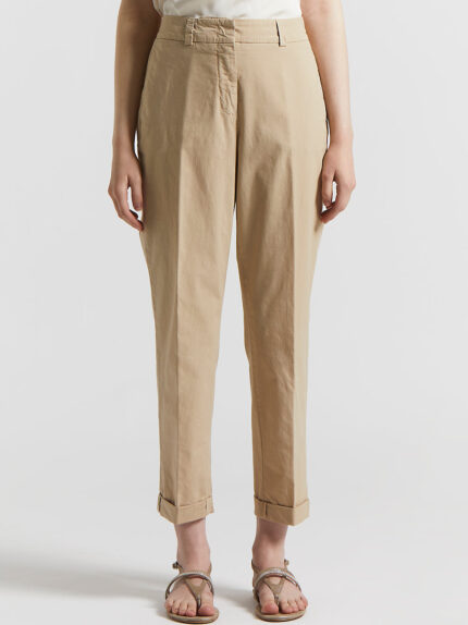 Peserico - Slub stretch cotton canvas trousers - Amber beige