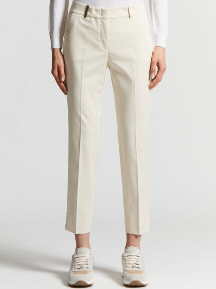 Peserico - Light cotton satin cigarette trousers - Quartz sand