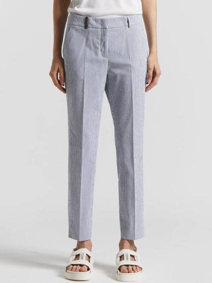Peserico - Seersucker cotton cigarette trousers - Space blue