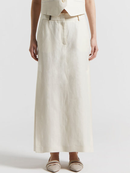 Peserico - Plain-coloured pure linen long skirt - Quartz sand