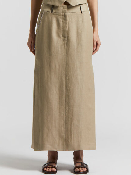Peserico - Plain-coloured pure linen long skirt - Cappucino