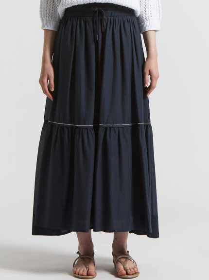 Peserico - Semi-transparent long skirt in pure cotton voile - Space blue