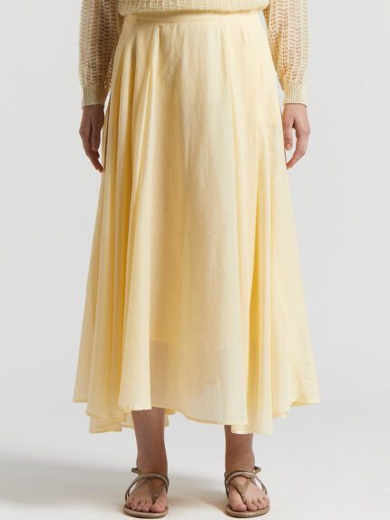 Peserico - Pure cotton voile semi-transparent midi skirt - Sunshine yellow