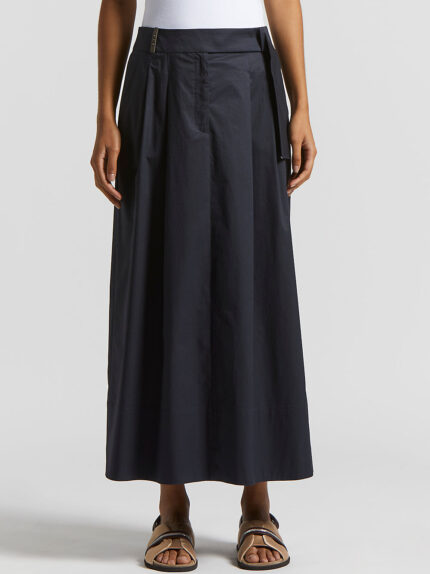 Peserico - Lightweight stretch cotton satin long skirt - Space blue