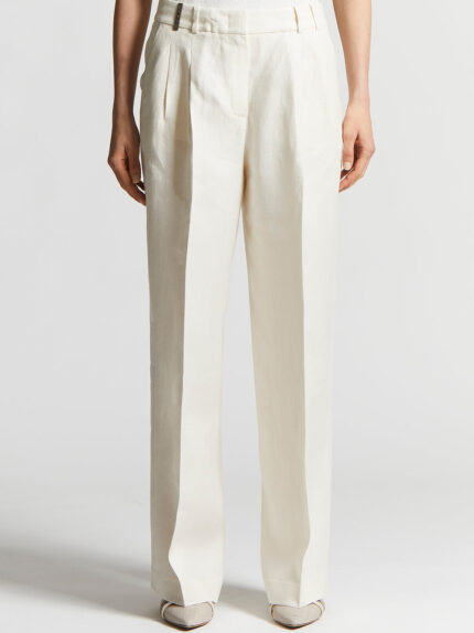 Peserico - Plain linen gabardine trousers - Quartz sand