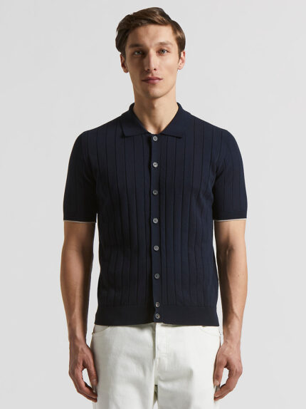 Peserico - Pure cotton polo cardigan - Space blue