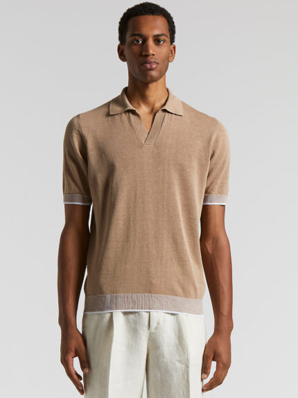 Peserico - Linen and cotton crepe polo shirt - Dirt path