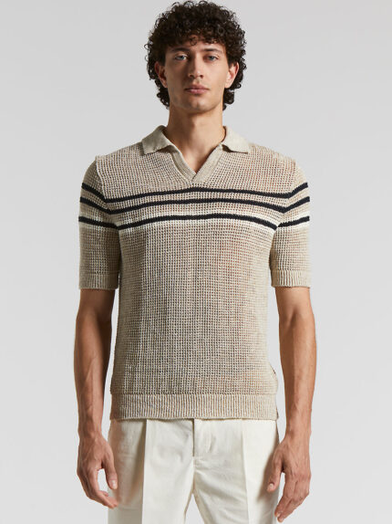 Peserico - Linen and cotton blend polo shirt - Dunes