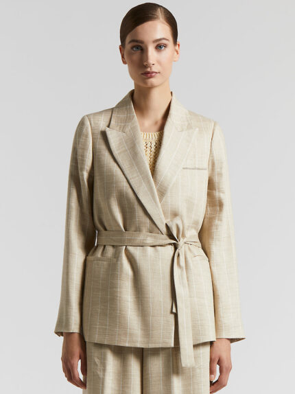 Peserico - Pinstripe blazer with belt and Punto Luce - Amber beige