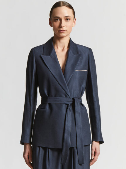 Peserico - Shiny gabardine belted blazer - Space blue
