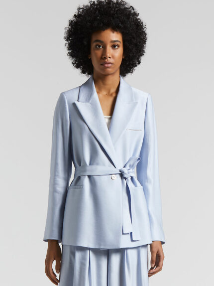 Peserico - Shiny gabardine belted blazer - Atmosphere blue