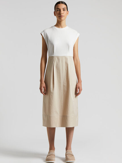 Peserico - Bi-material midi dress - Amber beige