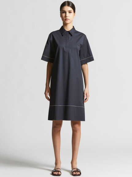 Peserico - Light stretch cotton satin midi dress - Space blue