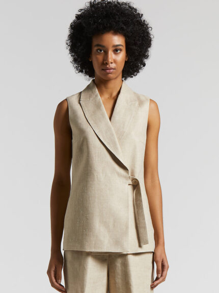 Peserico - Linen and silk double-breasted waistcoat - Amber beige