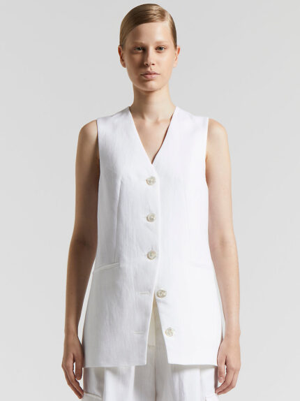 Peserico - Linen and viscose single-breasted herringbone waistcoat - Light white