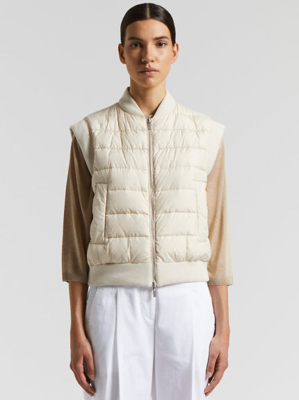 Peserico - Short sleeveless down jacket with bomber collar - Quartz sand