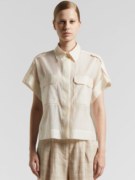 Peserico - Matt silk-cotton organza shirt - Quartz sand