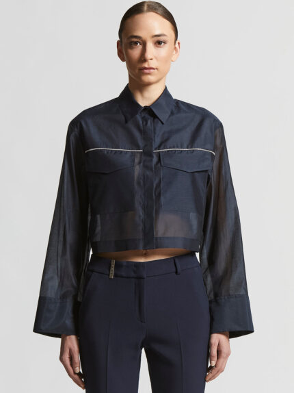 Peserico - Matt cotton-silk organza shirt - Space blue