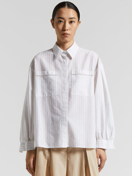 Peserico - Striped cotton muslin shirt - Cappucino