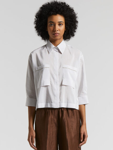 Peserico - Yarn-dyed cotton silk striped habotai shirt - Tobacco