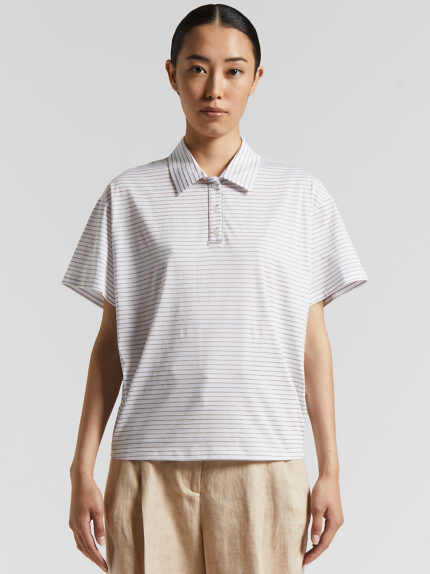 Peserico - Striped cotton jersey polo shirt - Cappucino
