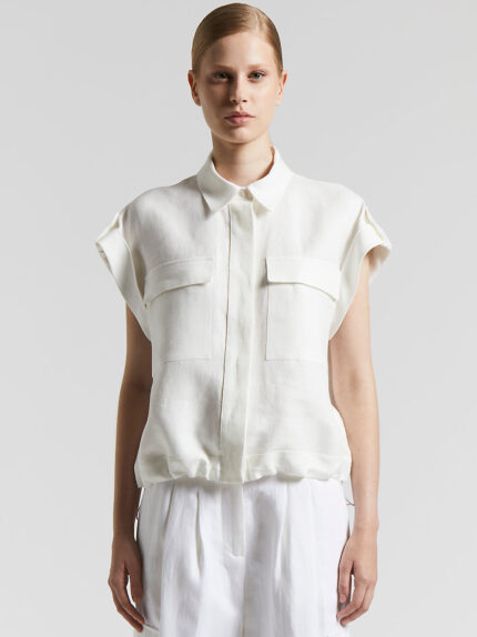 Peserico - Plain-coloured pure linen gabardine shirt - Cloud white