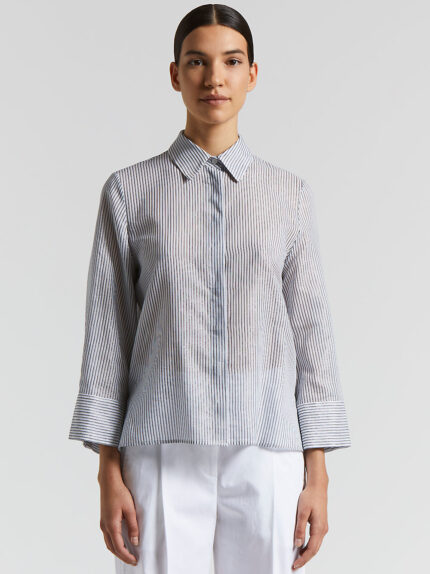 Peserico - Lurex striped cotton silk organza shirt - Space blue