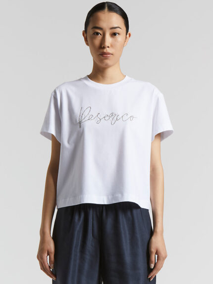 Peserico - Bi-elastic logoed cotton jersey T-shirt - Light white