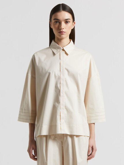 Peserico - shirt in light stretch cotton satin - Quartz sand