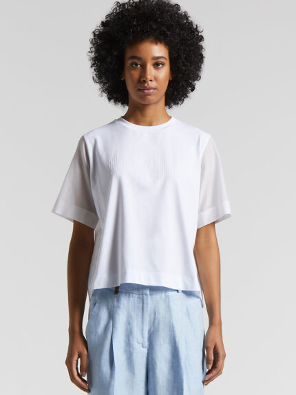 Peserico - Stretch cotton jersey and stretch poplin shirt - Light white