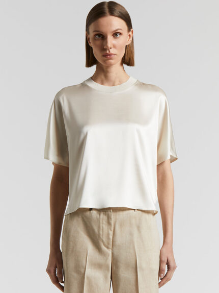 Peserico - Shiny stretch silk satin T-shirt - Quartz sand