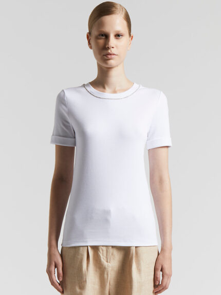 Peserico - Micro-ribbed stretch jersey T-shirt - Pure White