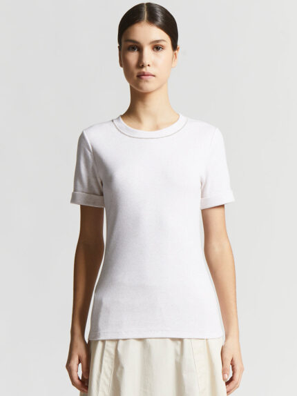 Peserico - Micro-ribbed stretch jersey T-shirt - Quartz sand