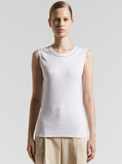 Peserico - Micro rib stretch jersey top - Quartz sand