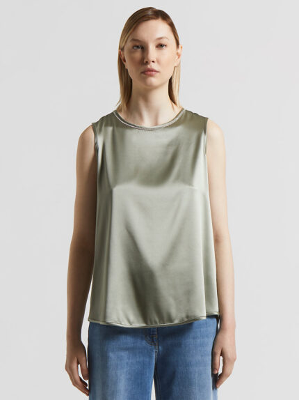 Peserico - Shiny stretch silk satin top - Eucalyptus